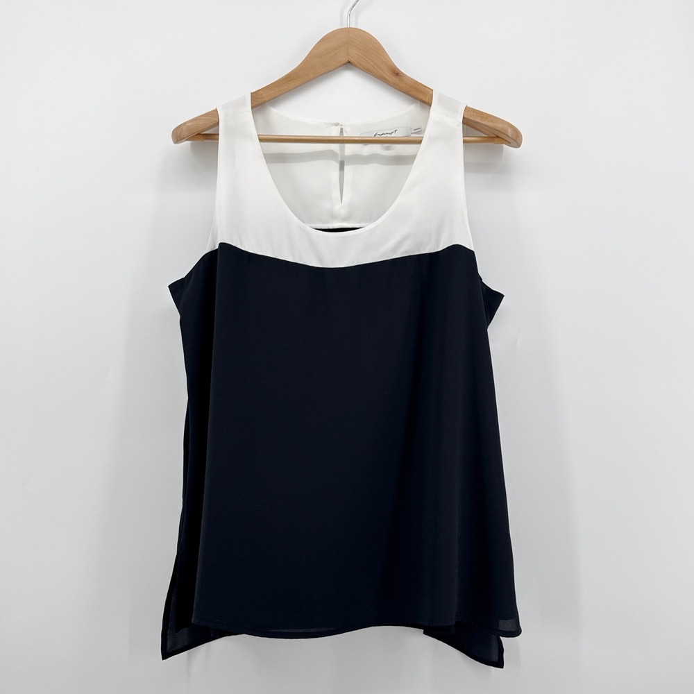 Foxcroft NYC Womens Large Black White Colorblock Sleeveless Blouse Scoop‎ Neck
